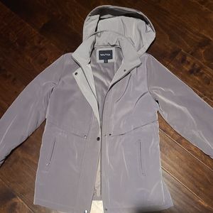 Nautica Women's Gray Mid-Length Snap Front/zipper Hooded Coat size s